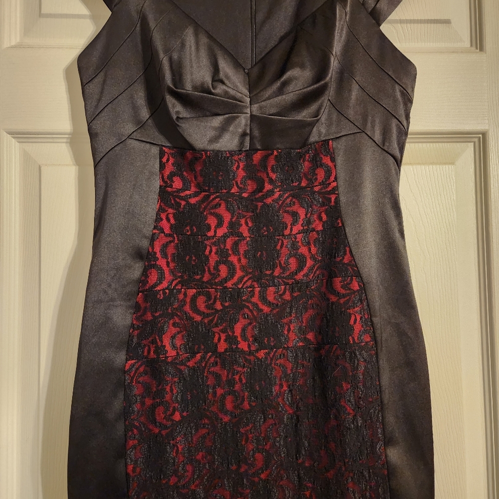 Signature by Sangria Body Hugging Cocktail Dress with Lace Panels, Size: 8 - Picture 8 of 12
